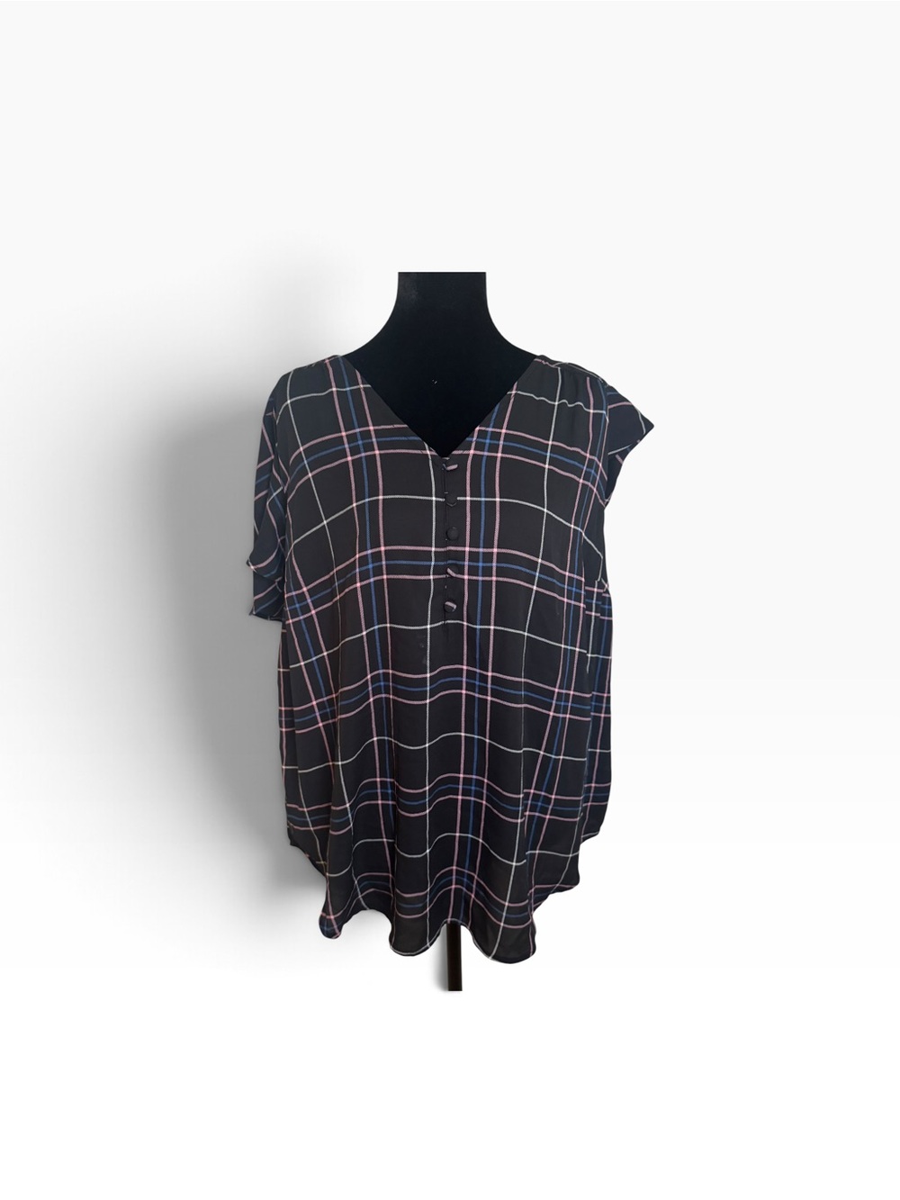torrid Black Plaid V-Neck Button Front Blouse